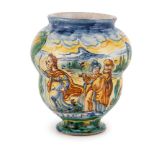 VASO DA FARMACIA IN MAIOLICA POLICROMA, FORNACE DI SAVONA O ALBISOLA, FINE DEL XVI, INIZI DEL XVII