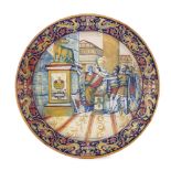 COPPIA DI PIATTI DA PARATA IN MAIOLICA POLICROMA, MANIFATTURA SANTARELLI, GUALDO TADINO, XIX-XX