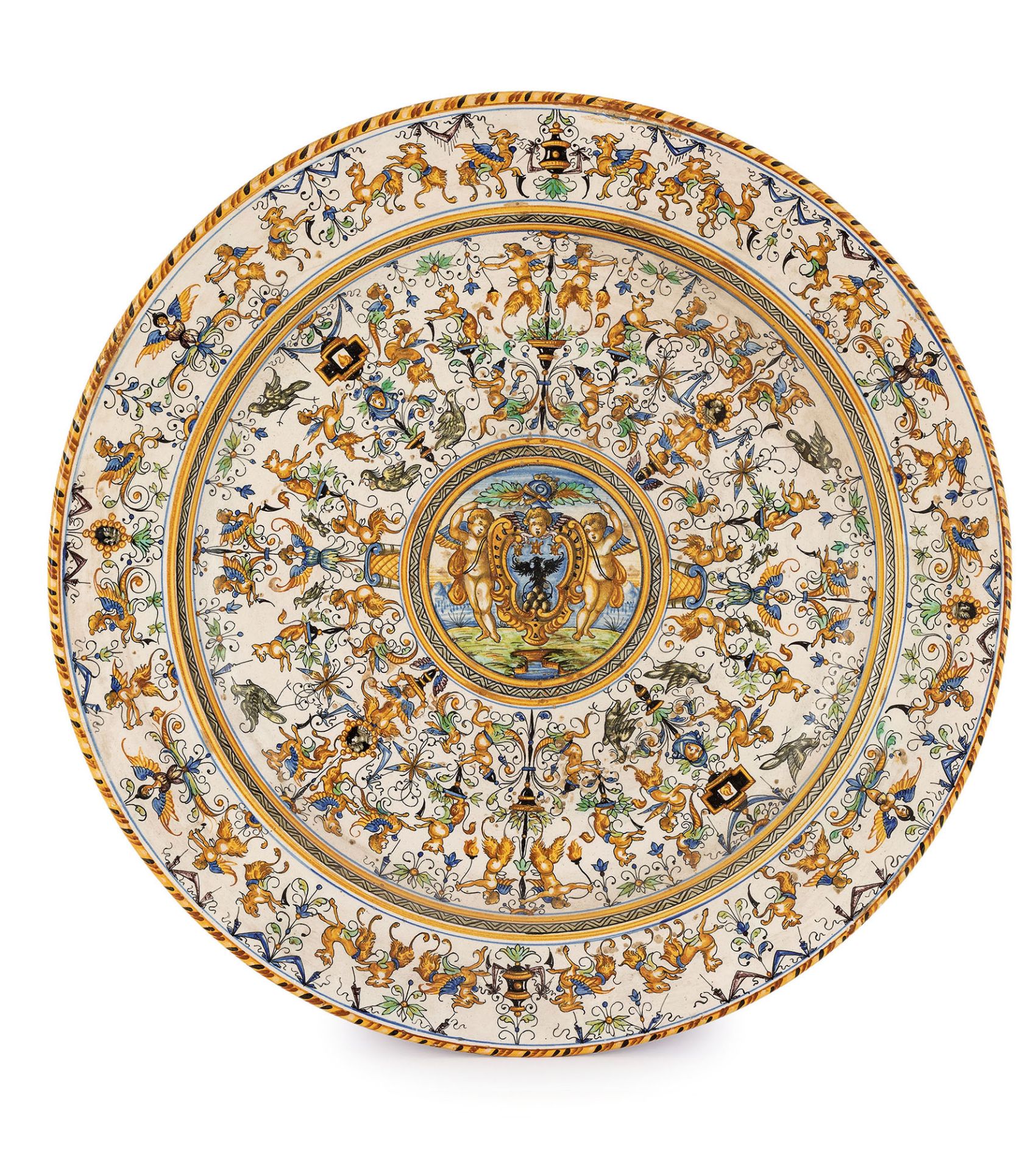 PIATTO IN MAIOLICA POLICROMA, MANIFATTURA MOLARONI, PESARO, FINE DEL XIX SECOLO