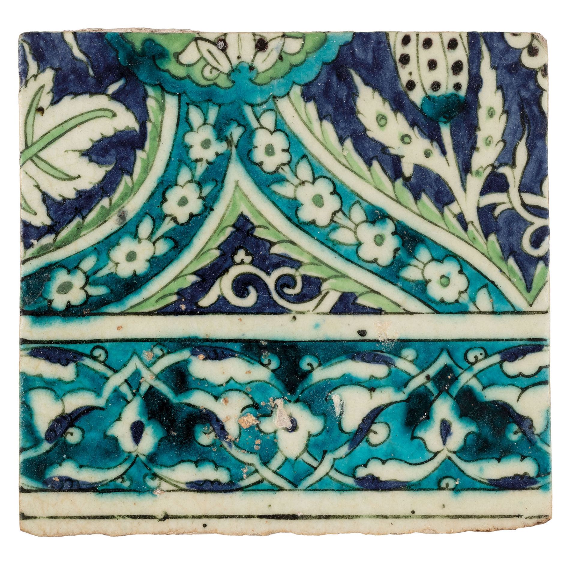 MATTONELLA IN MAIOLICA INVETRIATA, FORNACE DI KUTAHYA, TURCHIA, XVI SECOLO