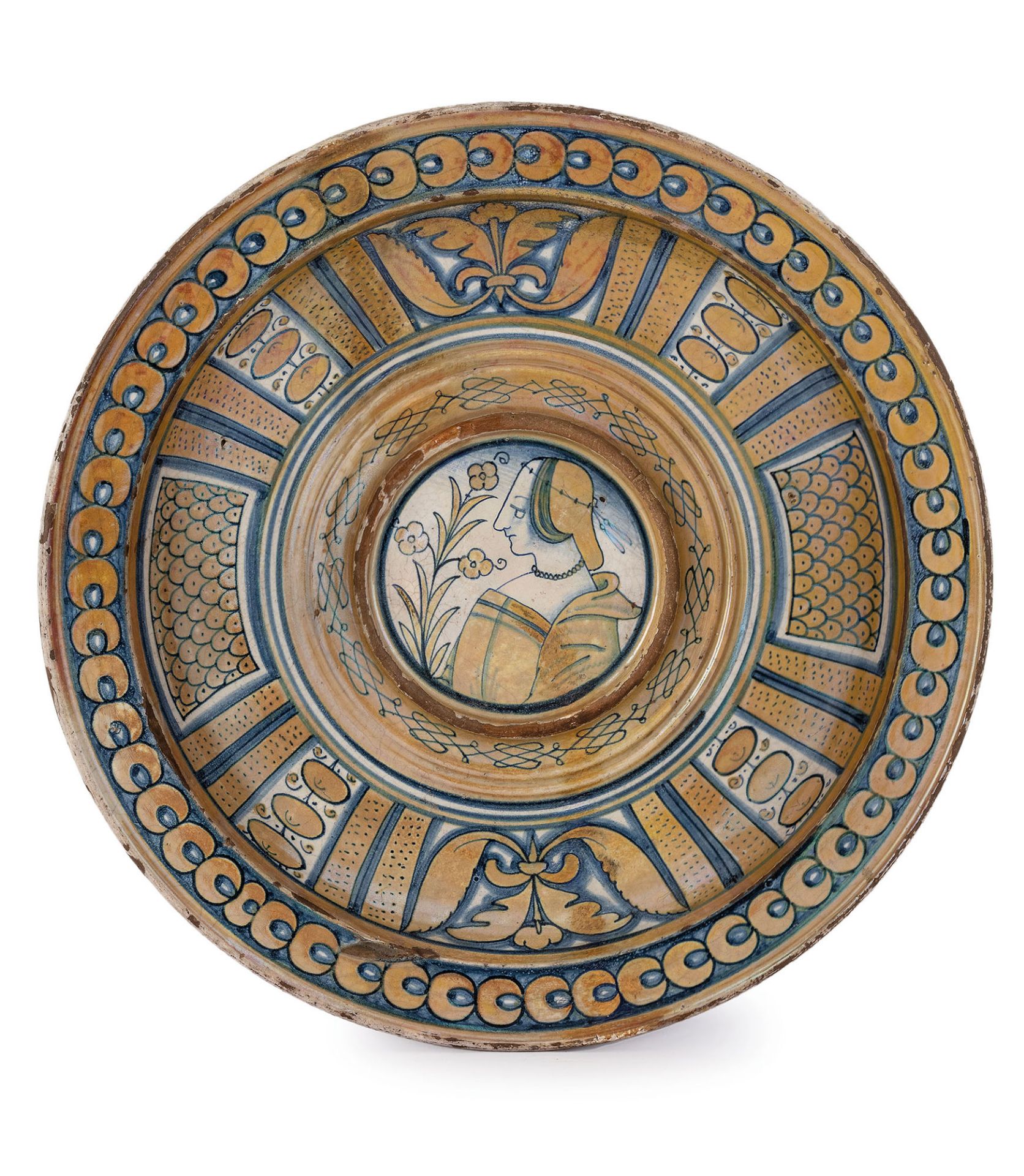 PIATTO IN MAIOLICA A LUSTRO, FORNACE DI DERUTA, META' DEL XVI SECOLO