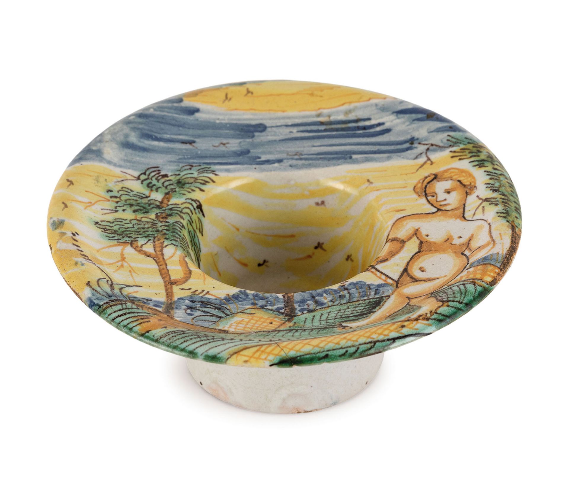 PIATTINO TREMBLEUSE IN MAIOLICA POLICROMA, FORNACE DI SAVONA, XVIII SECOLO