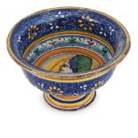 BACILE IN MAIOLICA POLICROMA, FORNACE DI MONTELUPO, SECONDA META' DEL XVI SECOLO