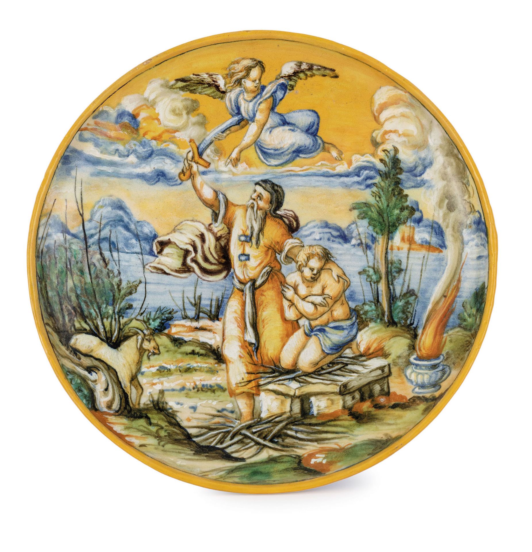 COPPA IN MAIOLICA POLICROMA, BOTTEGA PATANAZZI, URBINO O FORNACE DI RIMINI, ULTIMO QUARTO DEL XVI