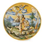 COPPA IN MAIOLICA POLICROMA, BOTTEGA PATANAZZI, URBINO O FORNACE DI RIMINI, ULTIMO QUARTO DEL XVI