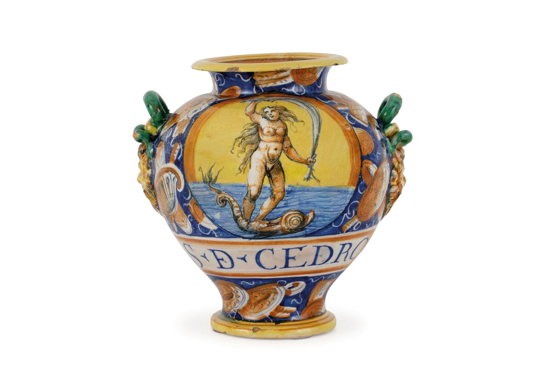 VASO IN MAIOLICA POLICROMA, BOTTEGA DI GIROLAMO E GIACOMO LANFRANCO DALLE GABICCE, PESARO, CIRCA