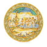 PIATTO IN MAIOLICA POLICROMA, FORNACE DI DERUTA, FORSE IL MAESTRO DI ATTEONE, META' DEL XVII SECOLO