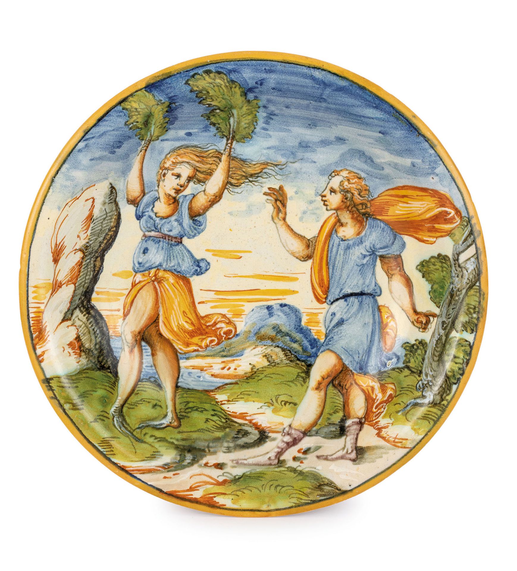 PIATTO IN MAIOLICA POLICROMA, FORNACE DI RIMINI, CIRCA 1580