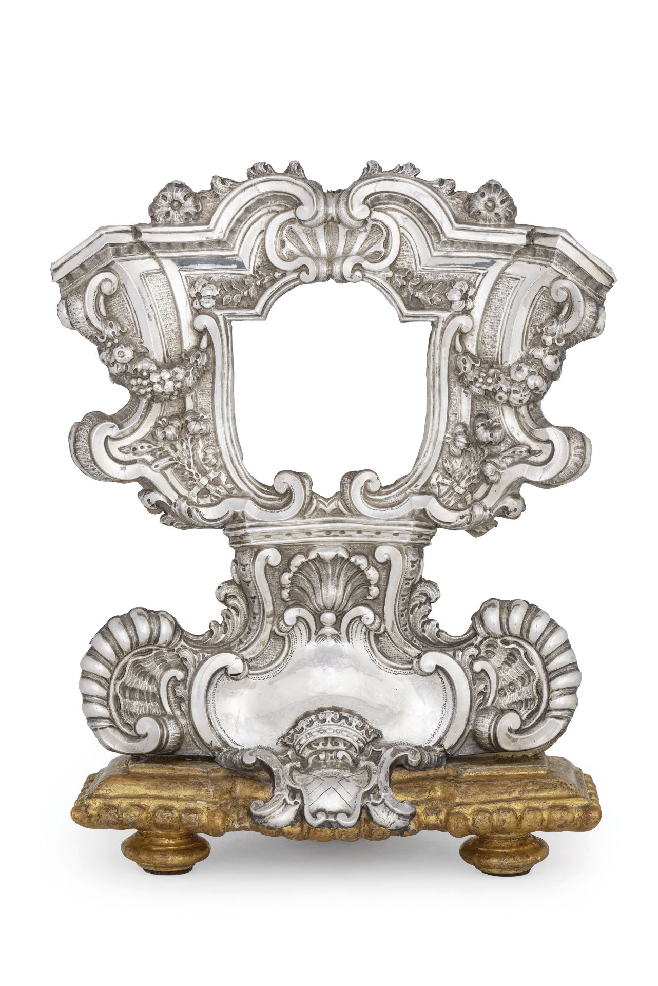 RELIQUIARIO IN ARGENTO E LEGNO, ROMA, 1700-1709, ORAFO G. GIARDINI, BOLLO CAMERALE DI GARANZIA DI