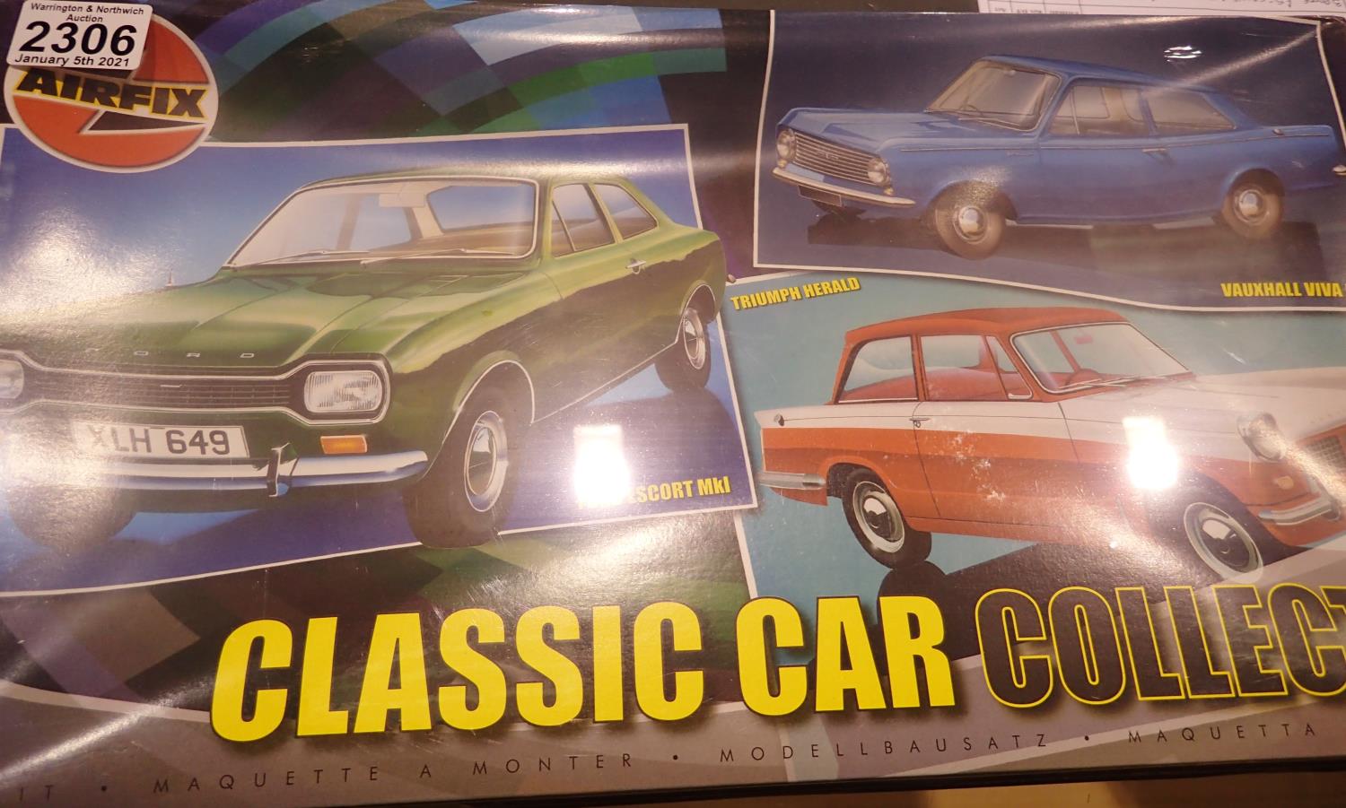 Airfix 1/32 scale classic car collection, three cars, Ford Escort MK1, Vauxhall Viva Ha, Triumph