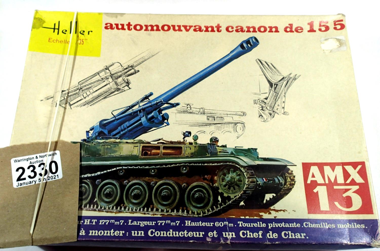 Heller 1/35 scale AMX 13 with 155 gun. P&P Group 1 (£14+VAT for the first lot and £1+VAT for
