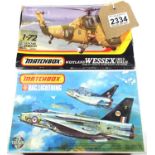 Two Matchbox 1/72 scale aircraft kits, BAC lightning and Westland Wessex helicopter. P&P Group 1 (£