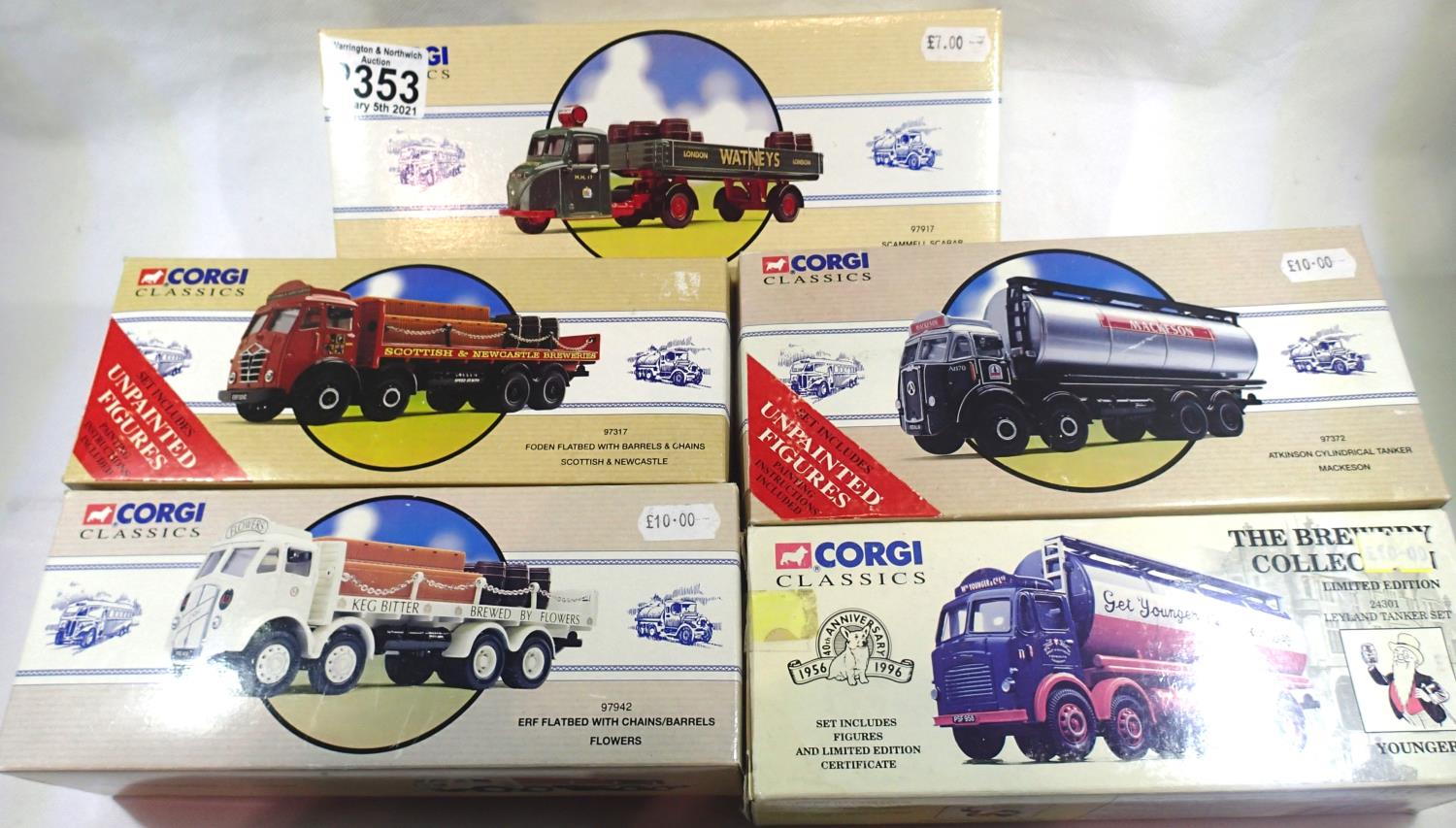 Five brewery related Corgi Classics commercials. P&P Group 2 (£18+VAT for the first lot and £3+VAT