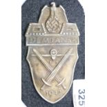 German WWII type Demjansk shield mounted on fabric. P&P Group 1 (£14+VAT for the first lot and £1+