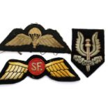 Three British Special Forces embroidered cap or beret badges. P&P Group 1 (£14+VAT for the first lot