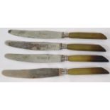Four German WWII type Waffen SS Horn Handle Dinner Knives. P&P Group 2 (£18+VAT for the first lot