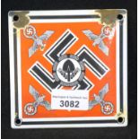 German Third Reich type enamelled square plaque, 15 x 15 cm. P&P Group 1 (£14+VAT for the first