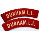 British WWI type Durham Light Infantry cloth shoulder titles. P&P Group 1 (£14+VAT for the first lot