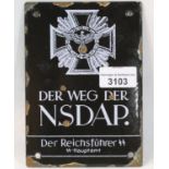 German Third Reich type NSDAP enamelled plaque, 17 x 12 cm. P&P Group 3 (£25+VAT for the first lot