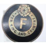 British WWII type enamelled Union of Fascists pin badge marked 19146 and Birmingham Medal Co