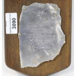 Mounted WWII Battle of Britain relic ME 109 Fragment with history. P&P Group 2 (£18+VAT for the