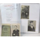 Photographs, I.D card and cloth badge for Thomas Robinson Royal Navy. P&P Group 1 (£14+VAT for the