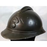 French WWI type M15 Adriane Infantry helmet and liner with later re-paint to dark grey. P&P Group