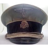 German WWII type SS Officers crusher cap. P&P Group 3 (£25+VAT for the first lot and £5+VAT for