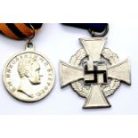 German WWII type 25 Years Faithful Service medal and a Russian Caucasus type medal dated 1837. P&P