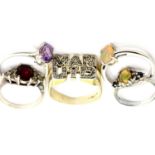 Five 925 silver assorted rings, including stone set examples, various sizes. P&P Group 1 (£14+VAT