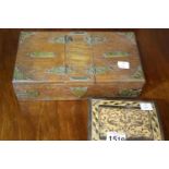 Oak brass mounted cigar and cigarette box and a further cigarette box. P&P group 2 (£18+ VAT for the