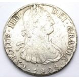 1808 silver 8 reales minted in Peru colonial silver transported in pirate era pieces of eight. P&P