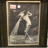 Framed print of a skeleton golfer, frame H: 41.5 cm. P&P group 2 (£18+ VAT for the first lot and £3+