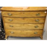 George III mahogany bow front chest of four graduated long drawers, 118 x 59 x 97 cm. Not