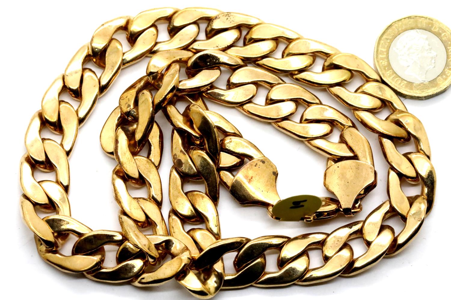 Gents heavy solid link 20" gold plated chain. P&P Group 1 (£14+VAT for the first lot and £1+VAT