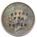 Defaced votes for Women George V penny dated 1911. Not available for in-house P&P