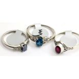 Three stone set 925 silver rings different sizes. P&P Group 1 (£14+VAT for the first lot and £1+