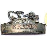 Hallmarked silver Georgian Brandy decanter label on chain. P&P Group 1 (£14+VAT for the first lot