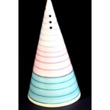Clarice Cliff striped conical sugar sifter, H: 14 cm. P&P group 2 (£18+ VAT for the first lot and £