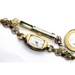Ladies 9ct gold cased Rotary wristwatch on an unmarked yellow metal bracelet. P&P Group 1 (£14+VAT