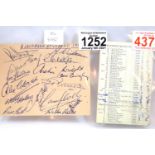 Blackburn Rovers FC 1951-52 squad signed autograph book page and a 1957-58 annotated fixture list.