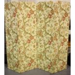 Fabric covered tri-fold screen, H: 185 cm. Not available for in-house P&P Condition Report: Small