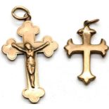 9ct gold crucifix pendant and a further unmarked example, combined 2.5g, largest H: 34mm. P&P