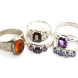 Five assorted sterling silver stone set rings, various sizes. P&P Group 1 (£14+VAT for the first lot
