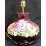 Large modern Moorcroft Pansies pattern lamp base, H: 18 cm. P&P Group 3 (£25+VAT for the first lot