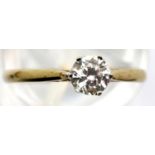 9ct gold solitaire diamond ring, the claw set stone .5cts, size M/N, 1.4g. P&P Group 1 (£14+VAT