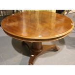 Antique mahogany circular tilt top table on a tripod base. Not available for in-house P&P