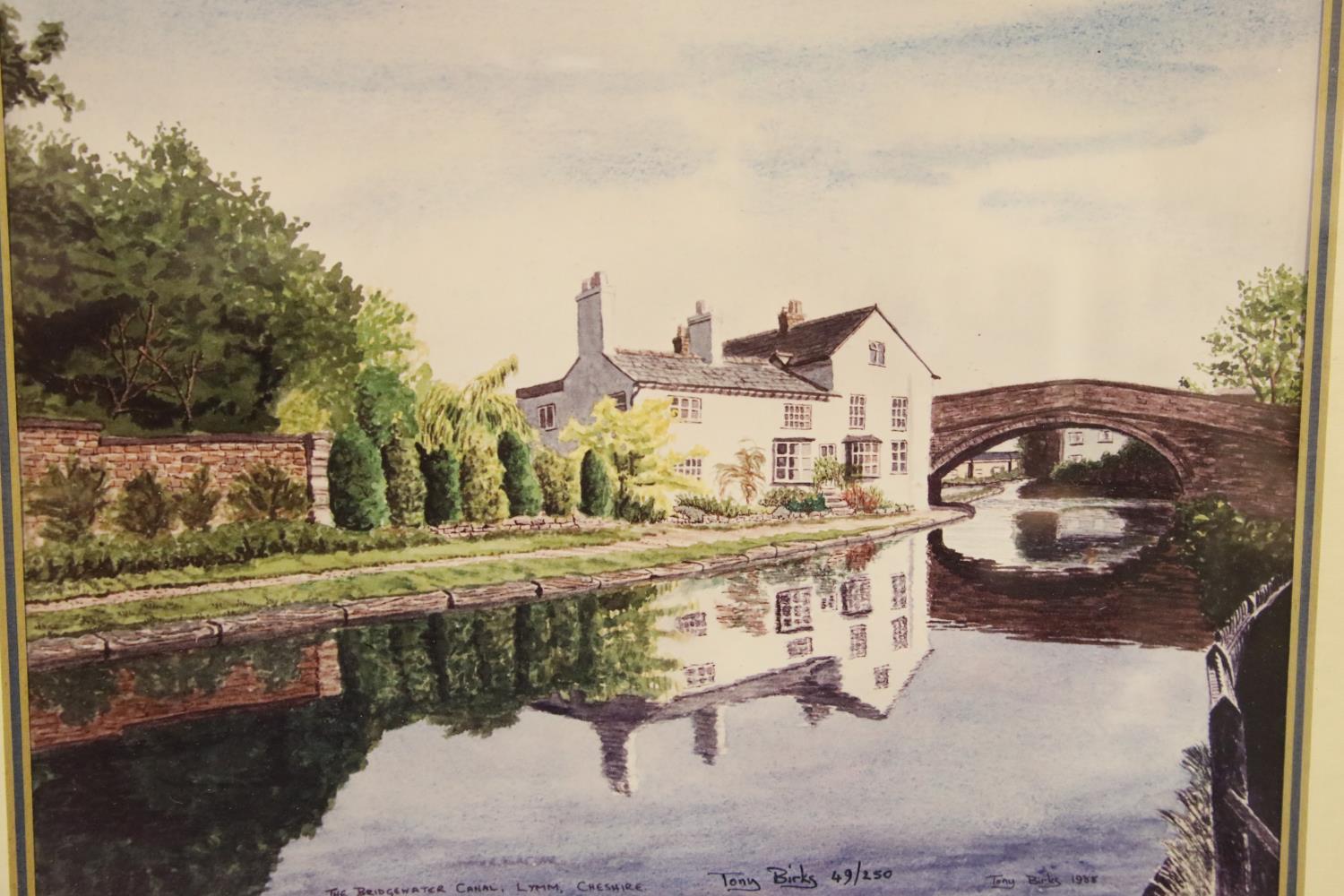 Tony Birks limited edition print of the Bridgewater Canal, Lymm 1988, 49/250, 28 x 24 cm. Not