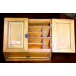 Two door pine stationery box with drawer, H: 28 cm. P&P Group 3 (£25+VAT for the first lot and £5+