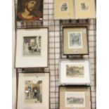 Five framed engravings including military subjects. Not available for in-house P&P